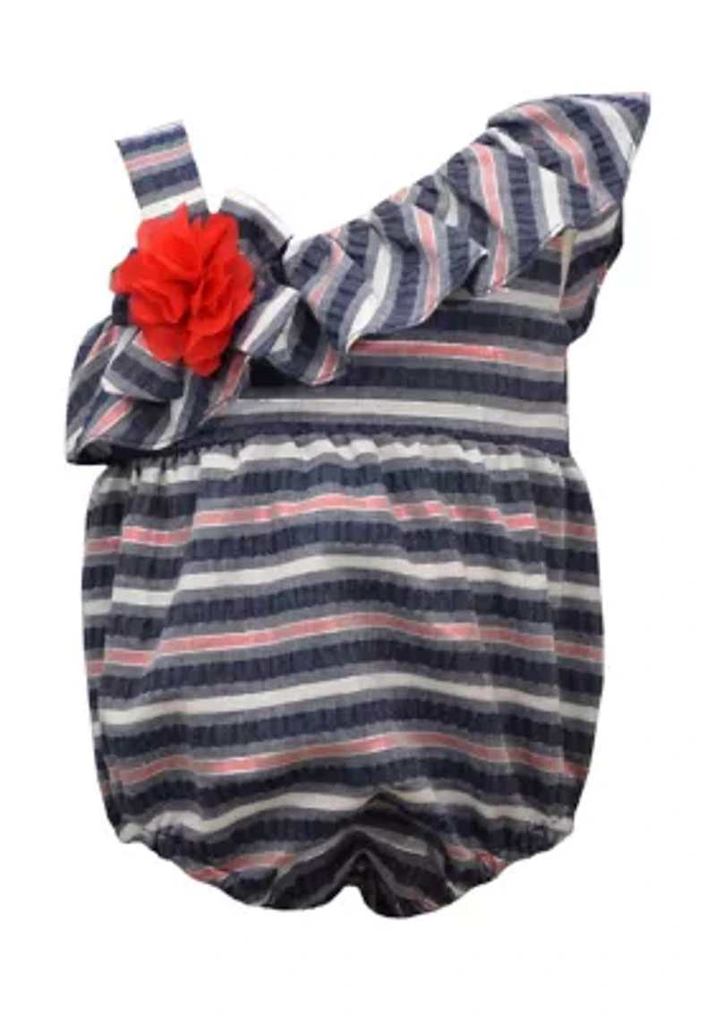 Baby Girls Striped One Shoulder Bubble Romper