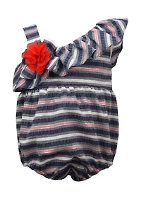 Baby Girls Striped One Shoulder Bubble Romper