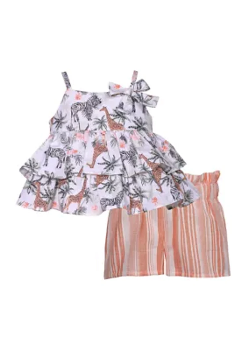 Baby Girls Sleeveless Tiered Jungle Print Shorts Set