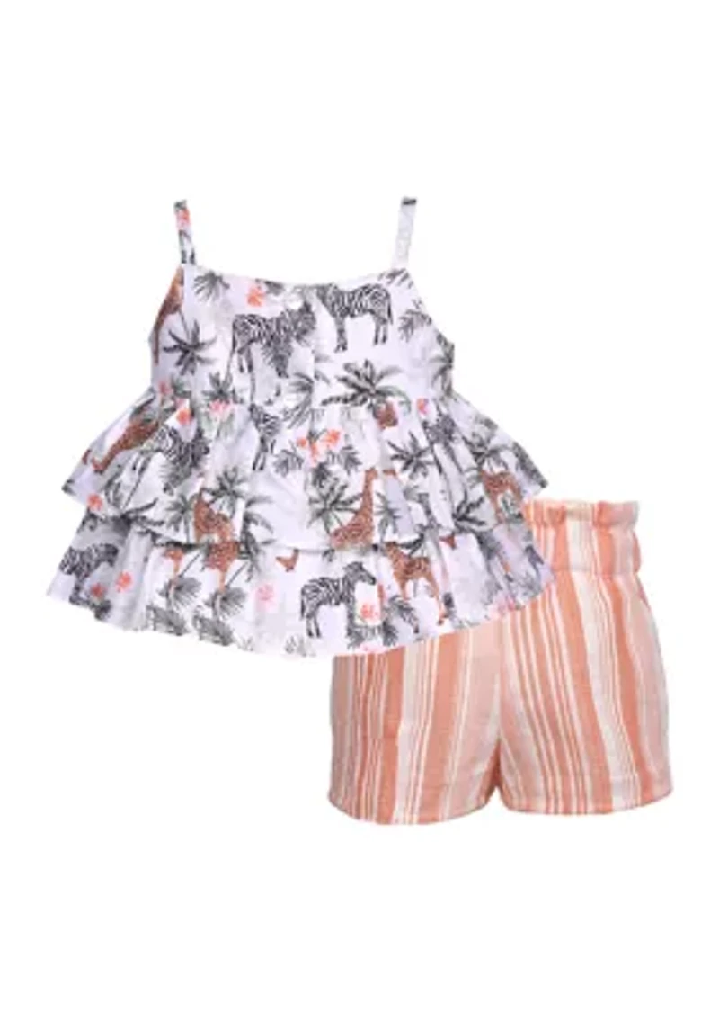 Baby Girls Sleeveless Tiered Jungle Print Shorts Set