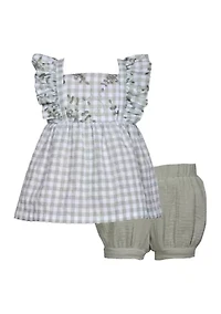 Baby Girls Embroidered Ruffle Gauze Shorts Set