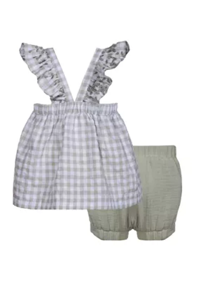 Baby Girls Embroidered Ruffle Gauze Shorts Set