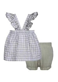 Baby Girls Embroidered Ruffle Gauze Shorts Set
