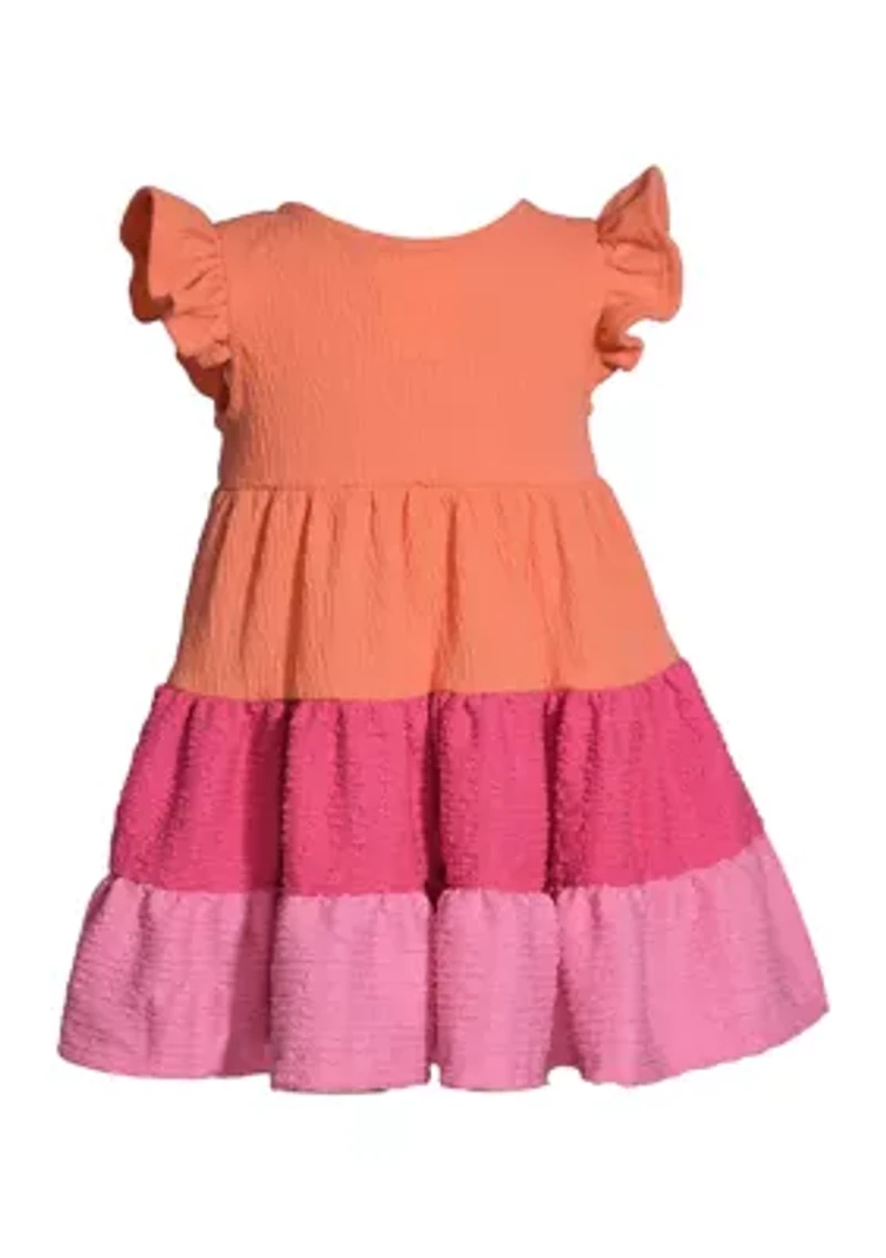 Baby Girls Color Block Tiered Dress with Headband