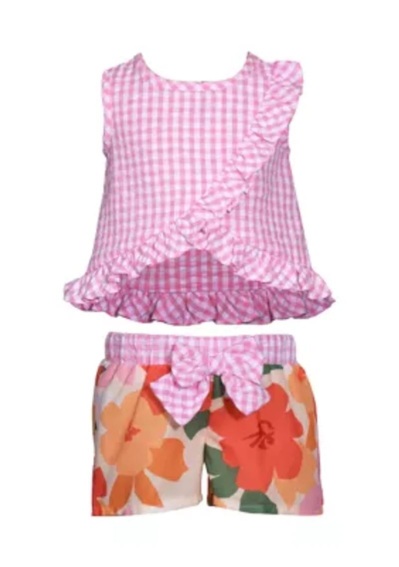 Baby Girls Seersucker Cross Ruffle Bodice Top and Shorts Set
