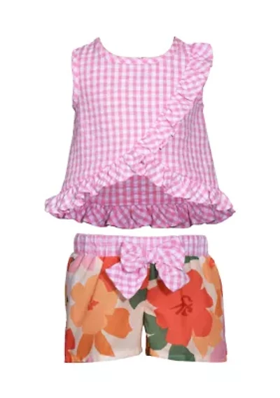 Baby Girls Seersucker Cross Ruffle Bodice Top and Shorts Set