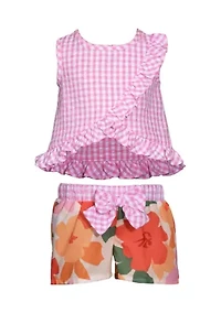 Baby Girls Seersucker Cross Ruffle Bodice Top and Shorts Set