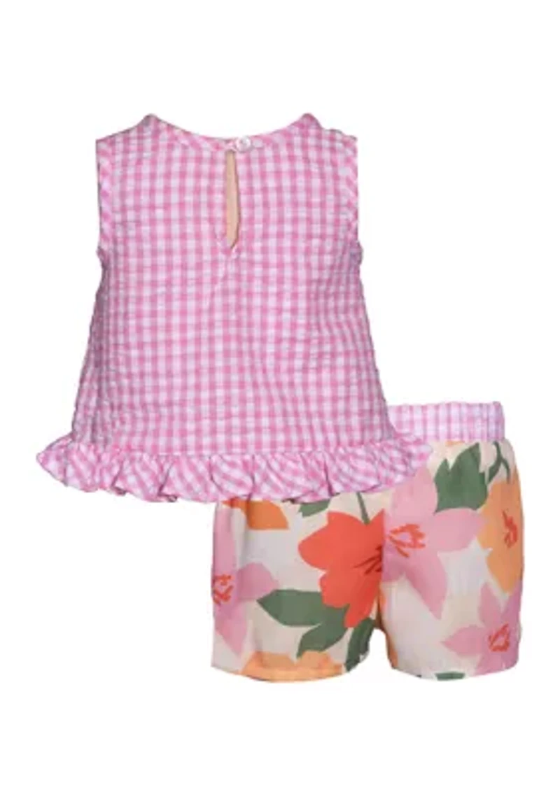Baby Girls Seersucker Cross Ruffle Bodice Top and Shorts Set