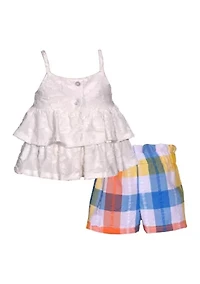 Baby Girls Sleeveless Ruffled Top and Printed Shorts Set
