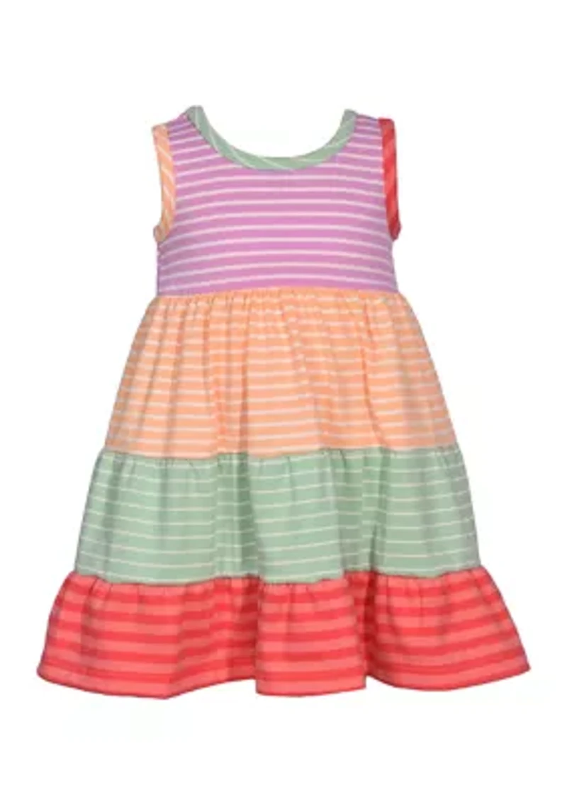 Baby Girls Sleeveless Stripe Color Blocked Tiered Dress