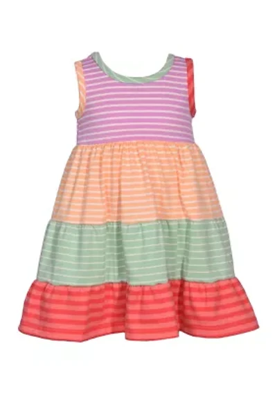 Baby Girls Sleeveless Stripe Color Blocked Tiered Dress