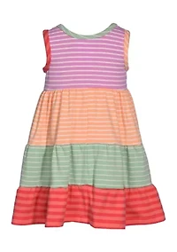 Baby Girls Sleeveless Stripe Color Blocked Tiered Dress
