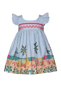 Baby Girls Flutter Sleeve Beach Printed Dress