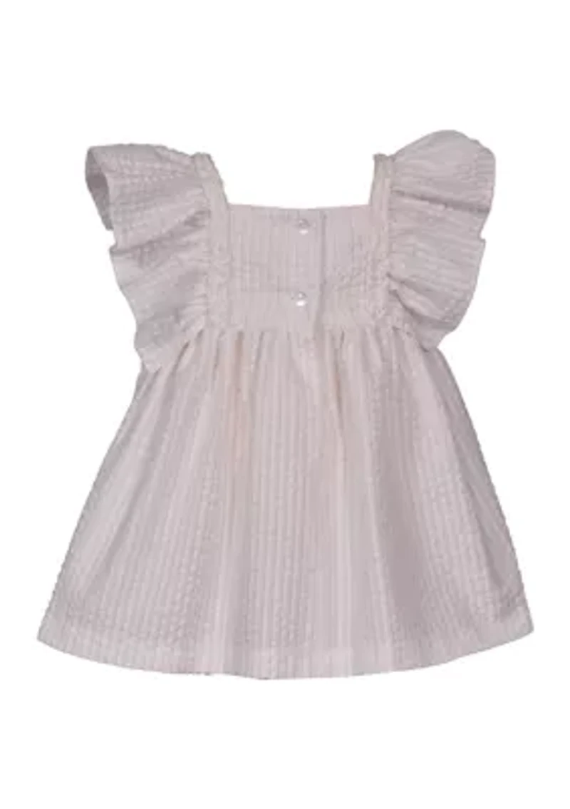 Baby Girls Flutter Sleeve Seersucker Dress with Headband