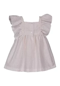 Baby Girls Flutter Sleeve Seersucker Dress with Headband