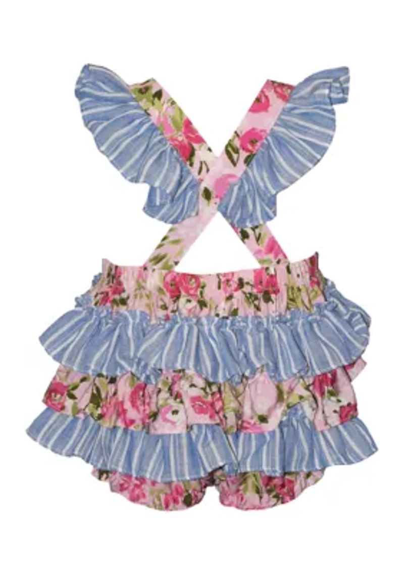 Baby Girls Flutter Sleeve Mixed Media Bubble Romper