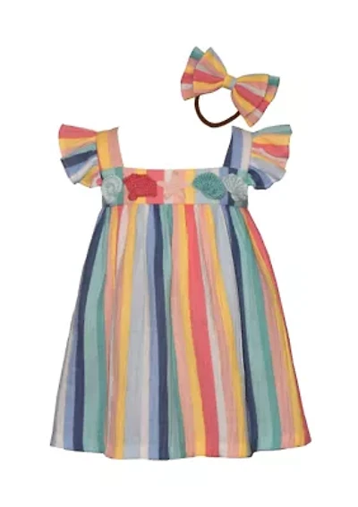 Baby Girls Flutter Sleeve Striped Dress