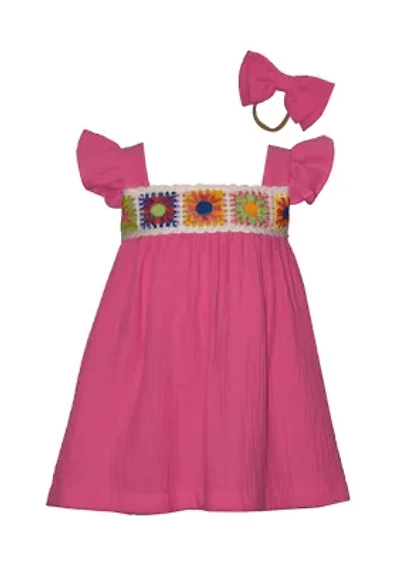 Baby Girls Flutter Sleeve Crochet Dress