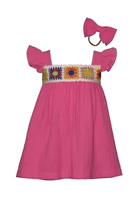 Baby Girls Flutter Sleeve Crochet Dress