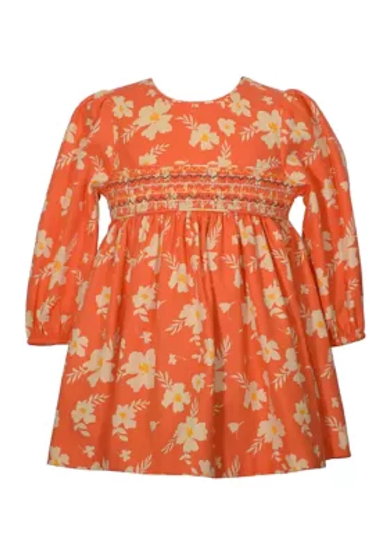Toddler Girls Long Sleeve Floral Smocked Dress