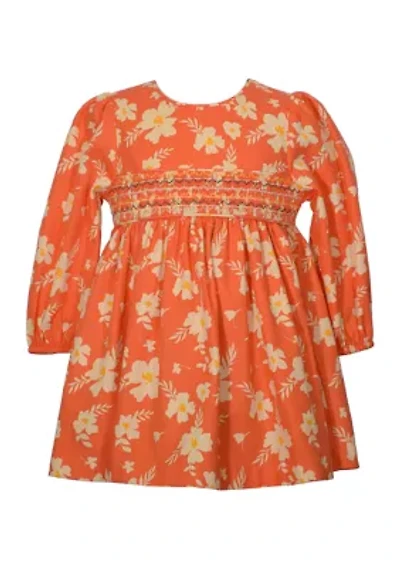 Toddler Girls Long Sleeve Floral Smocked Dress