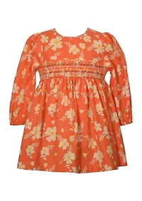 Toddler Girls Long Sleeve Floral Smocked Dress