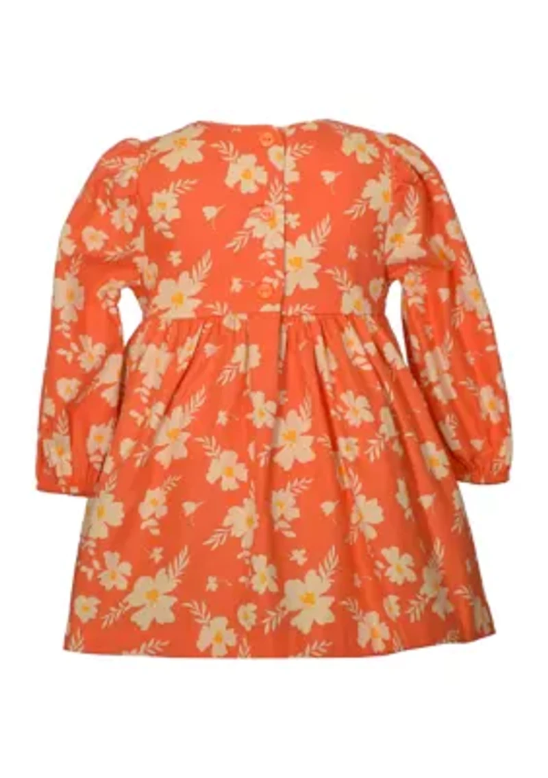 Toddler Girls Long Sleeve Floral Smocked Dress