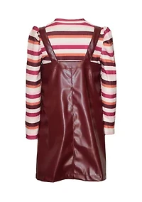 Toddler Girls Pleather Jumper with Ribbed Knit Top