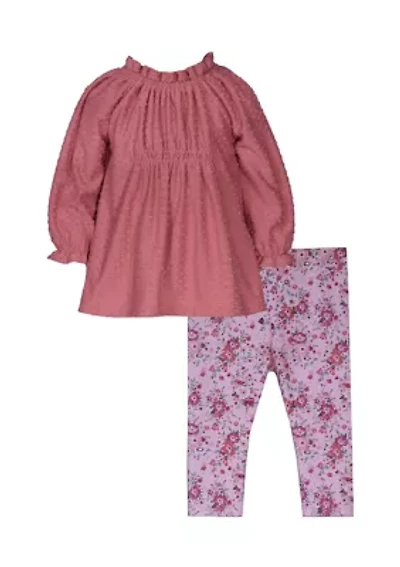Toddler Girls Clip Dot Top and Printed Leggings Set