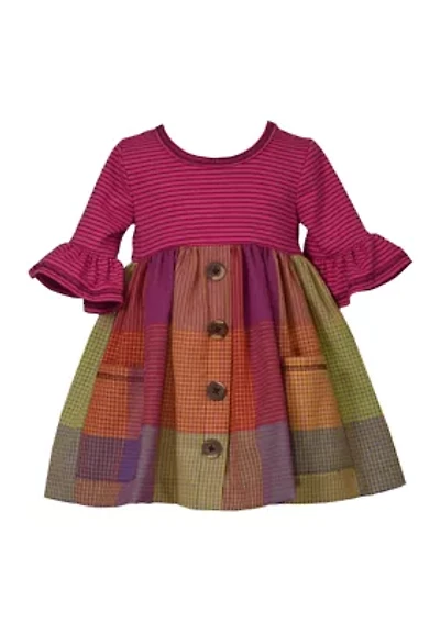 Toddler Girls 3/4 Sleeve Multi Plaid Dress