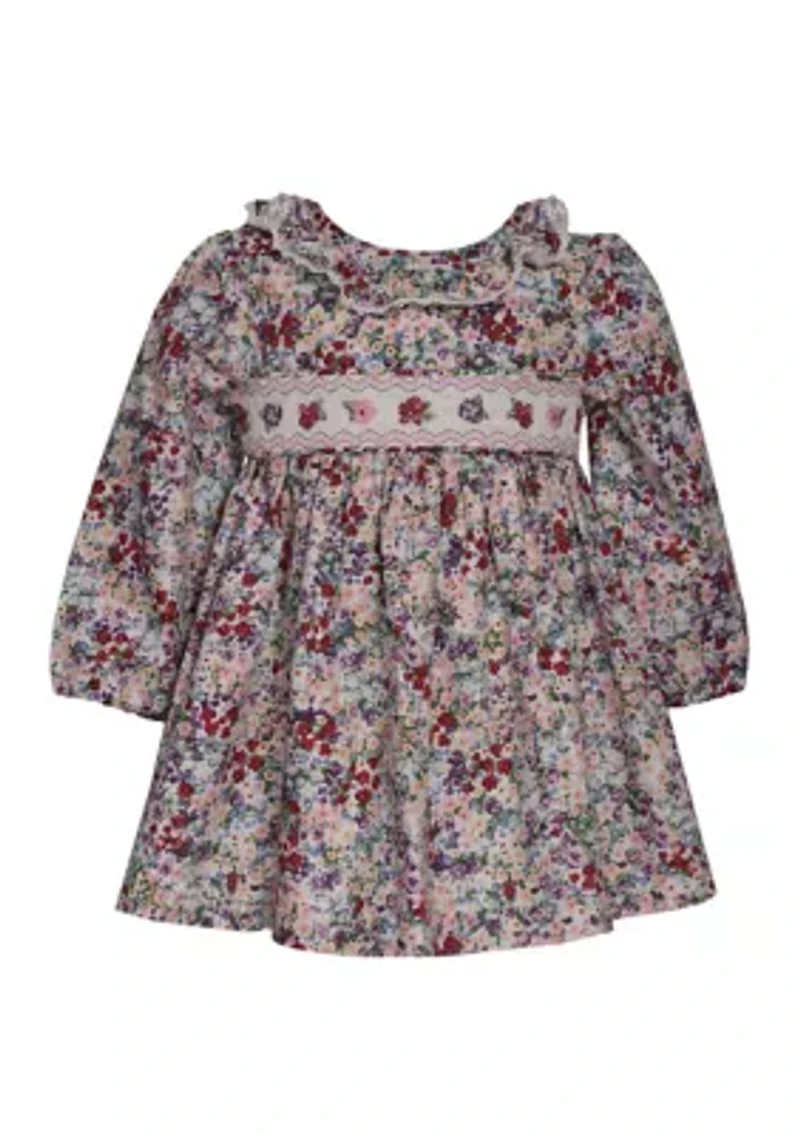Toddler Girls Long Sleeve Floral Smocked Dress
