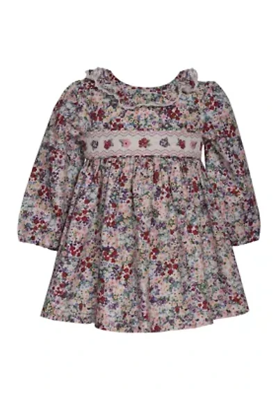 Toddler Girls Long Sleeve Floral Smocked Dress