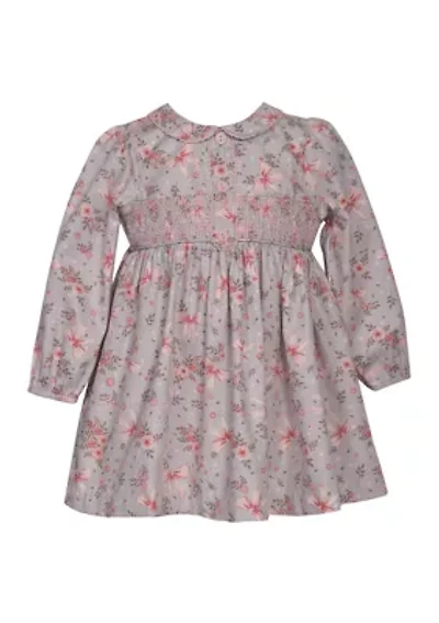 Toddler Girls Long Sleeve Floral Smocked Dress