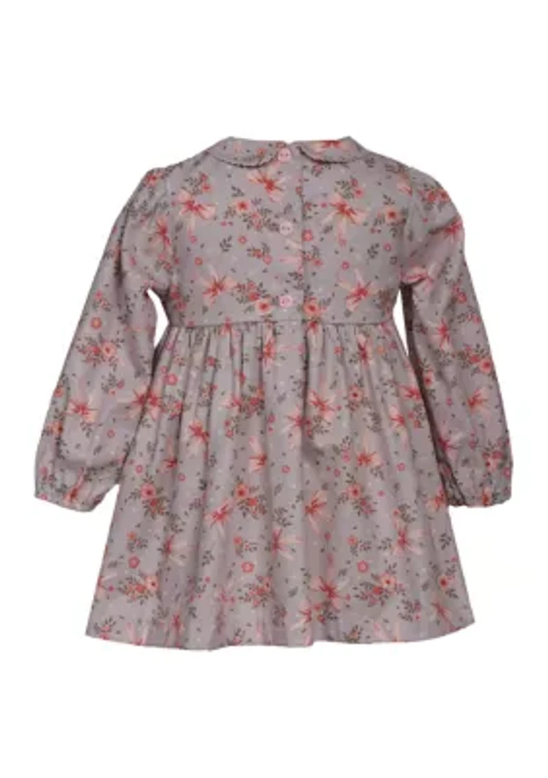 Toddler Girls Long Sleeve Floral Smocked Dress