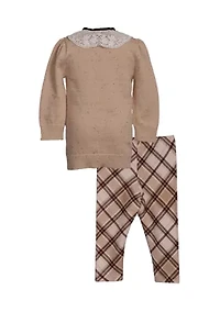 Toddler Girls Lamb Top and Plaid Legging Set