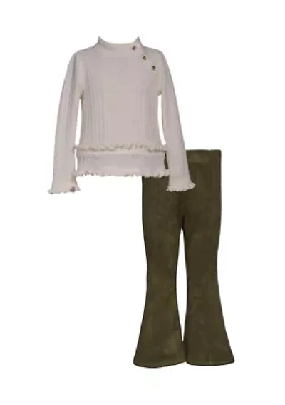 Toddler Girls Long Sleeve Side Button Top and Flared Pants Set