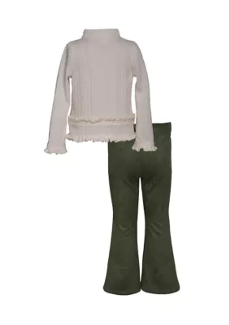 Toddler Girls Long Sleeve Side Button Top and Flared Pants Set