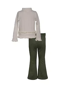 Toddler Girls Long Sleeve Side Button Top and Flared Pants Set