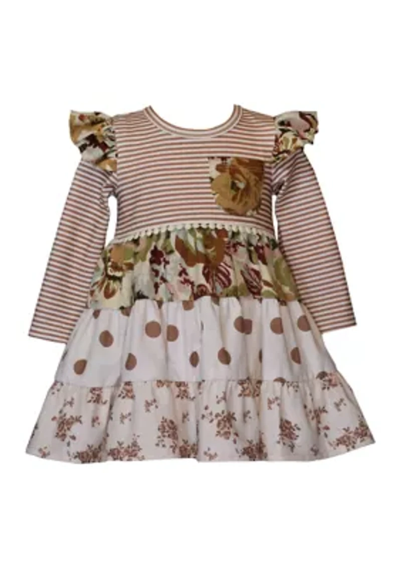 Toddler Girls Long Sleeve Mixed Media Tiered Dress