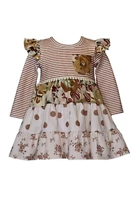 Toddler Girls Long Sleeve Mixed Media Tiered Dress