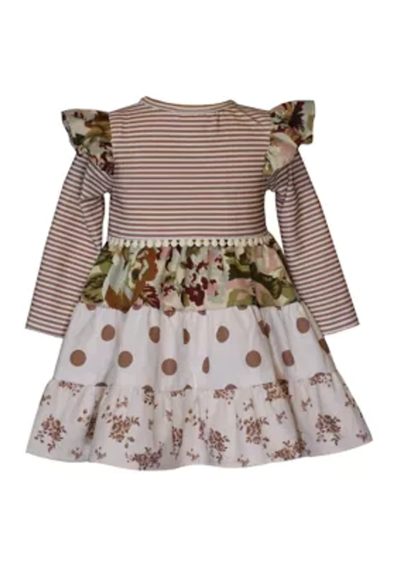 Toddler Girls Long Sleeve Mixed Media Tiered Dress