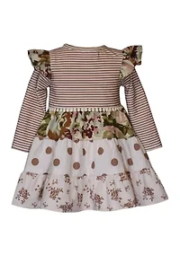 Toddler Girls Long Sleeve Mixed Media Tiered Dress