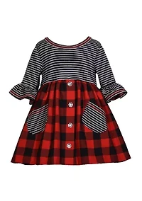 Baby Girls 3/4 Sleeve Knit Plaid Babydoll Dress