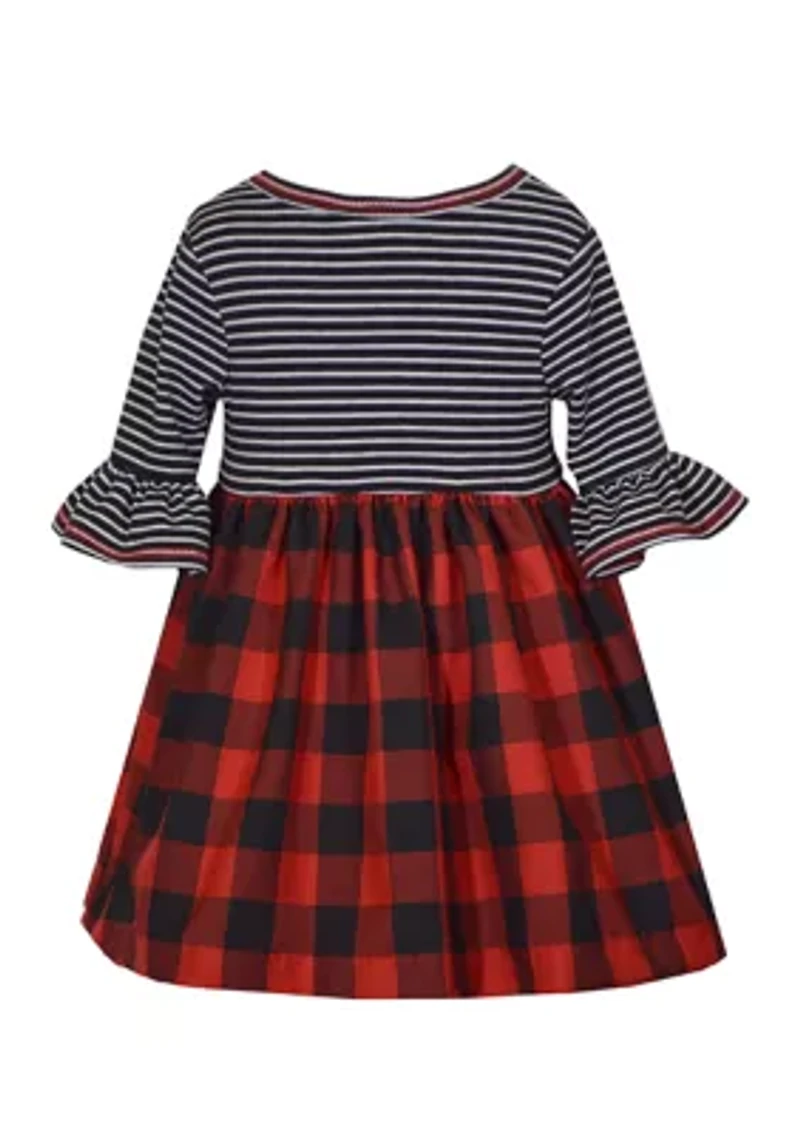 Baby Girls 3/4 Sleeve Knit Plaid Babydoll Dress
