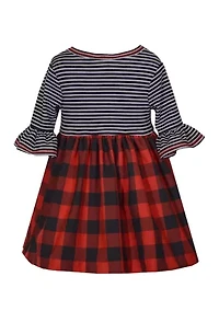 Baby Girls 3/4 Sleeve Knit Plaid Babydoll Dress
