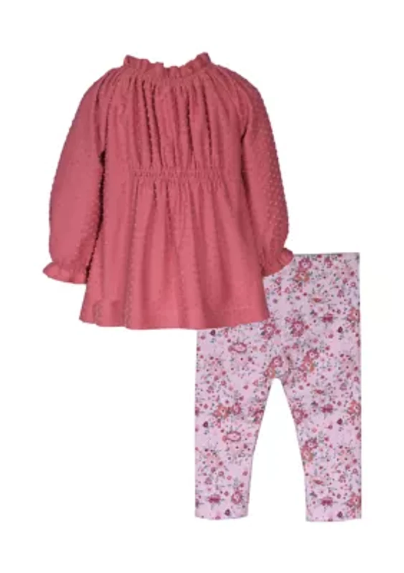 Baby Girls Clip Dot Top and Printed Leggings Set