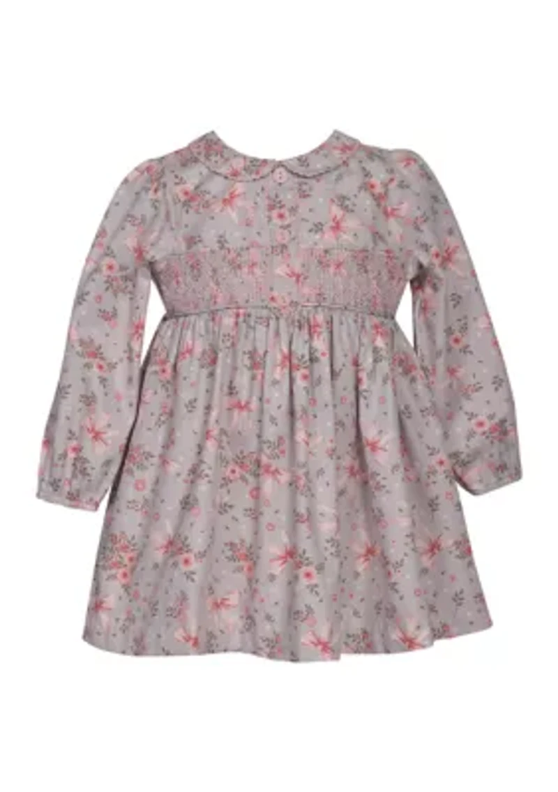 Baby Girls Long Sleeve Floral Smocked Dress