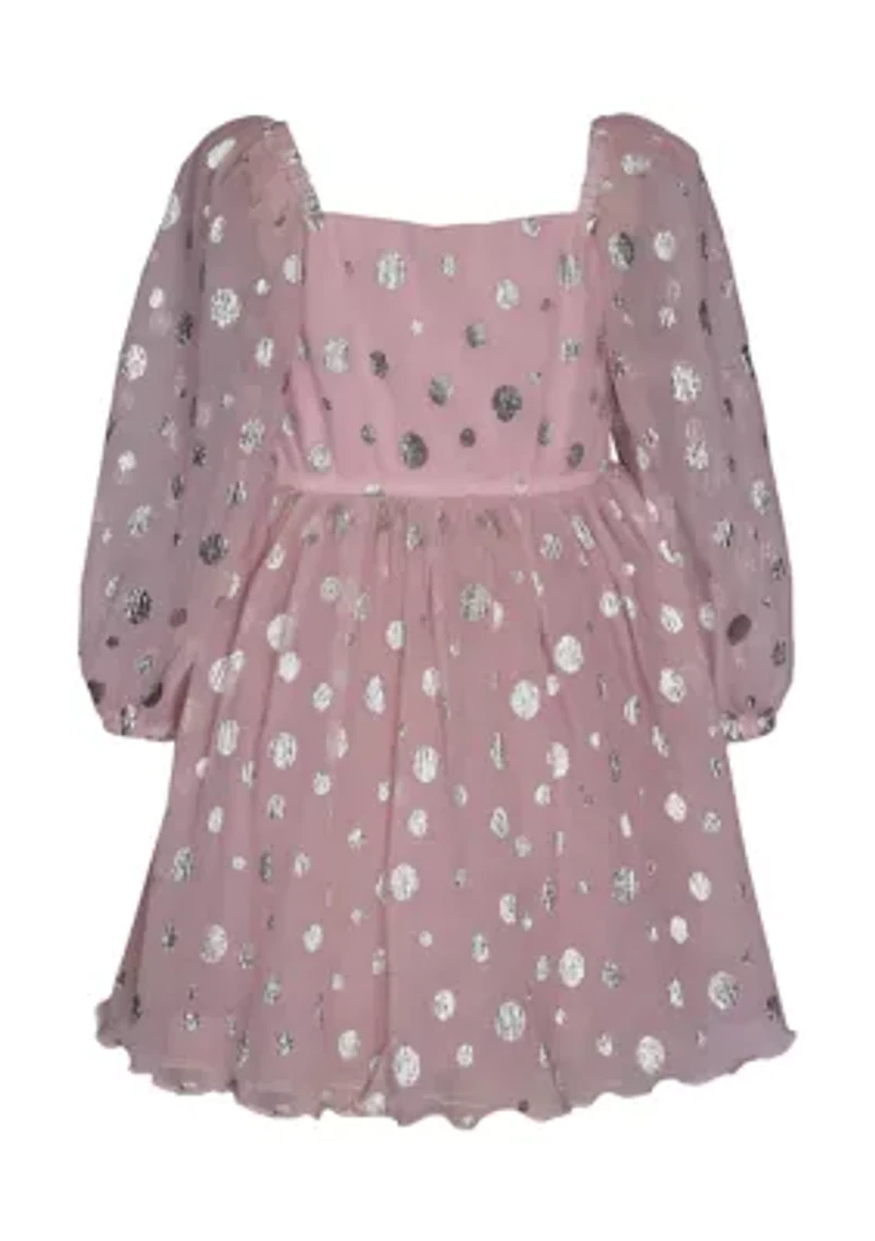 Toddler Girls Sheer Mesh Foil Dot Dress