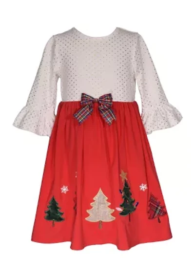 Toddler Girls Foil Dot Christmas Tree Dress