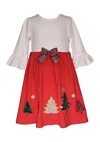 Toddler Girls Foil Dot Christmas Tree Dress